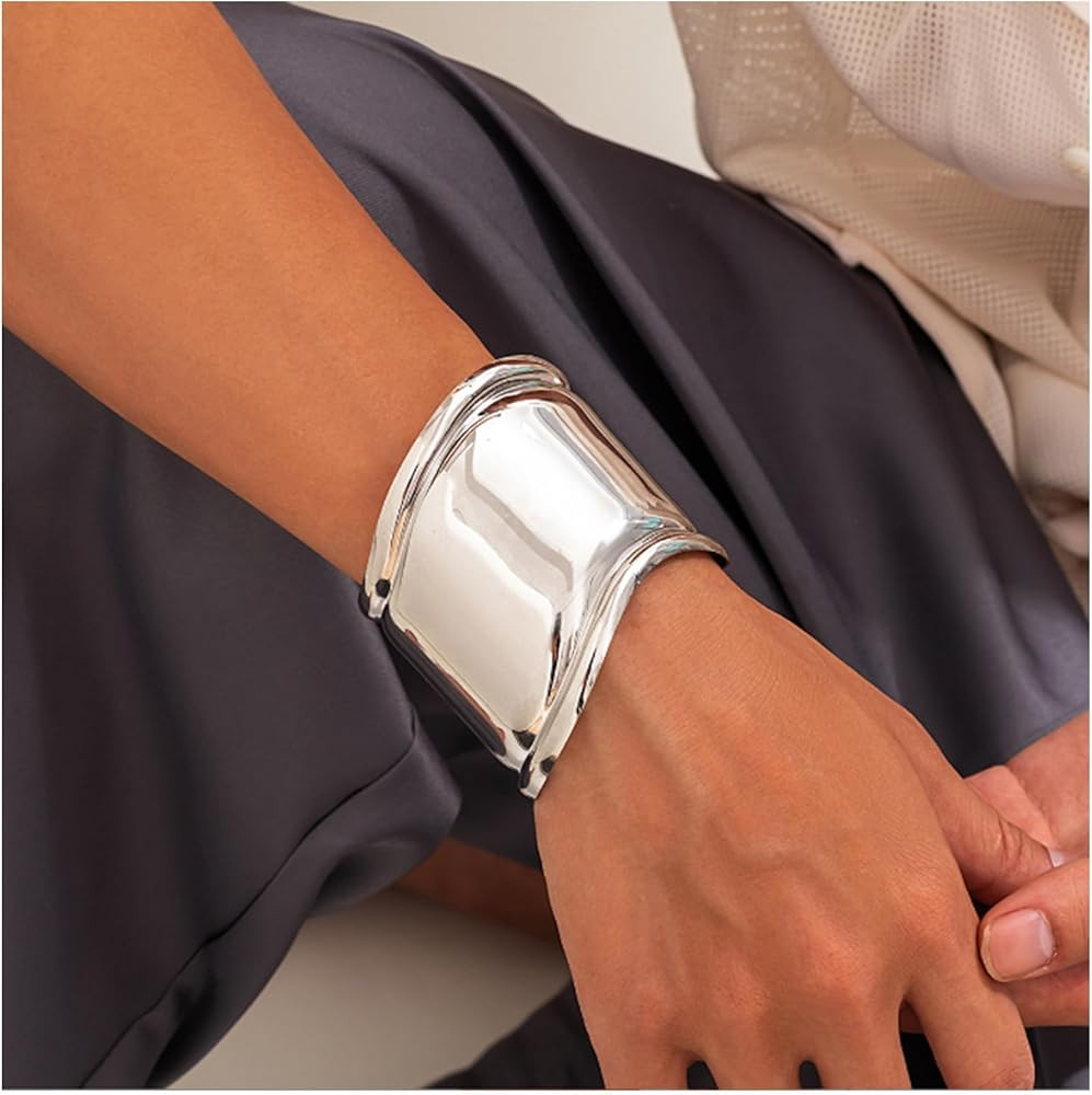 Chunky Gold Bracelet Silver Cuff Bracelet for Women Chunky Cuff Bracelet Gold Bangle Bracelet Sta... | Amazon (US)