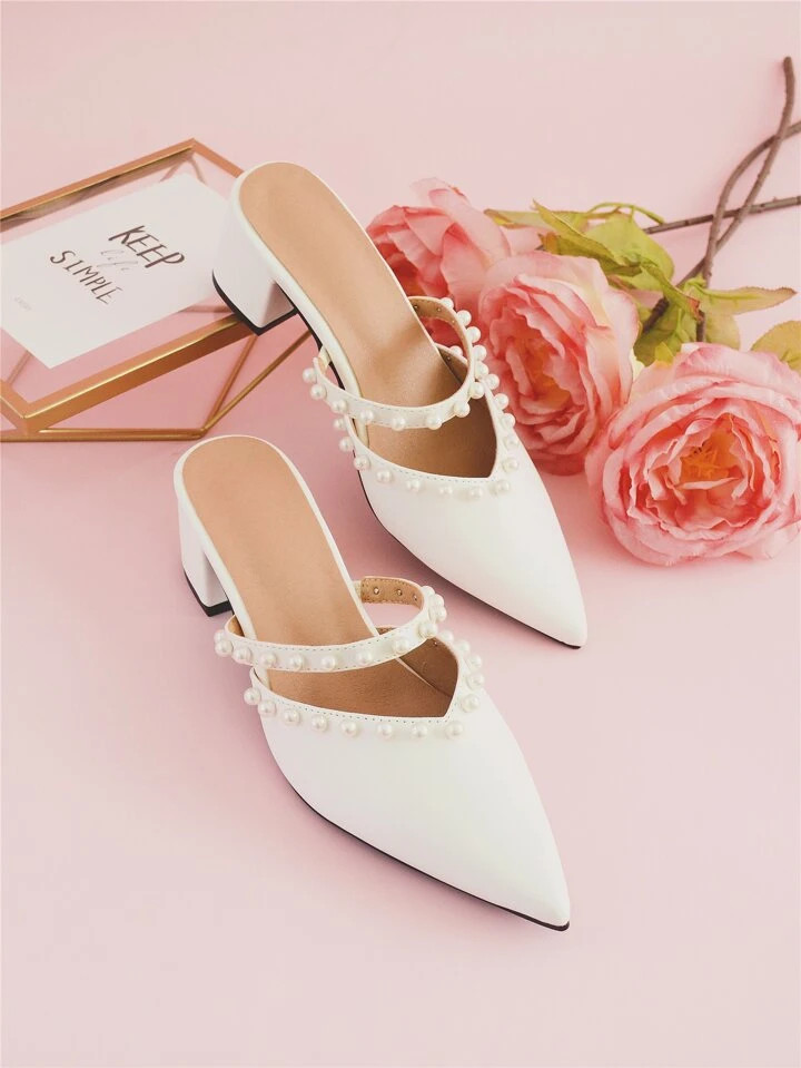 Faux Pearls Decor Mule Pumps | SHEIN