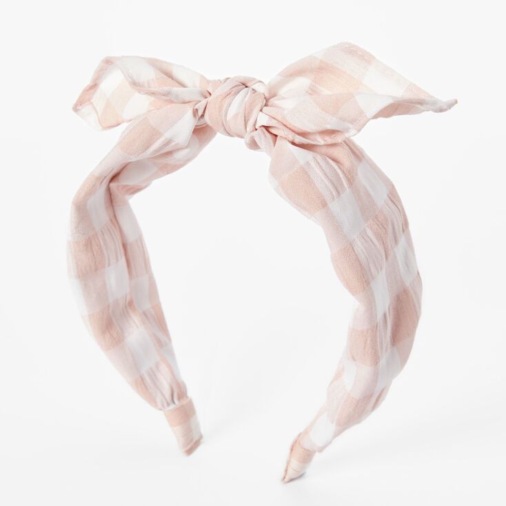 Gingham Knotted Bow Headband - Pink | Claire's (US)