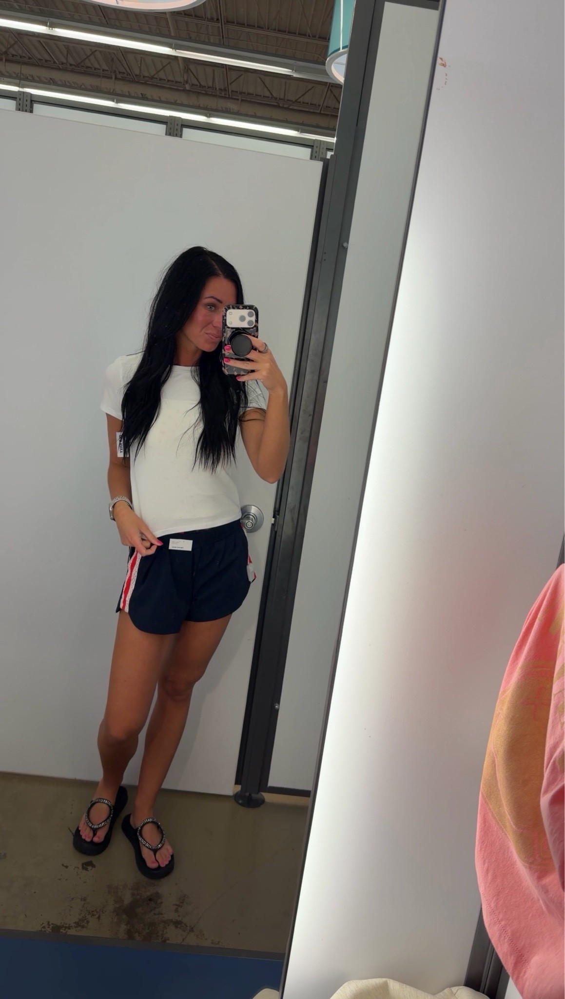 Women’s blue track shorts with red stripe down side - wearing XS

#LTKgrwm #LTKootd #LTKActive