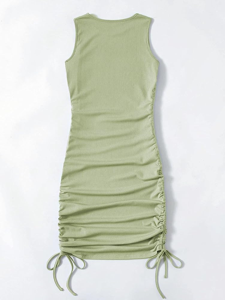 SheIn Women's Ruched Sleeveless Mini Bodycon Dress Drawstring Tie Side Round Neck Short Dresses | Amazon (US)