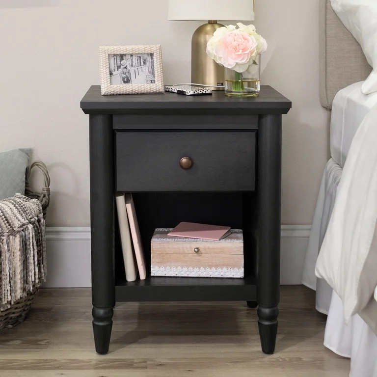 My Texas House Monroe 1 Drawer Nightstand, with USB, Black Oak Finish | Walmart (US)