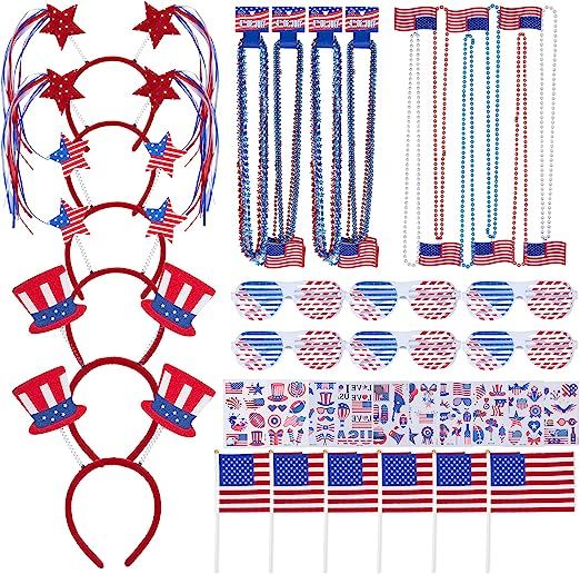 40PCS 4th of July Party Supplies Includes Patriotic Headbands,Patriotic Necklace, Shutter Shades ... | Amazon (US)