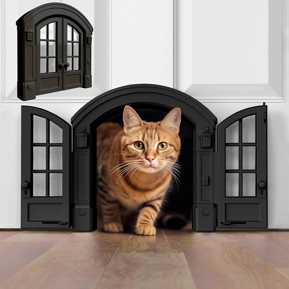 Purrfect Portal French Cat Door - Stylish No-Flap Cat Door Interior Door for Average-Sized Cats U... | Amazon (US)