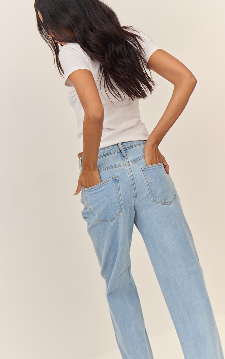 PRETTYLITTLETHING Light Blue Wash High Waist Straight Leg Jeans | PrettyLittleThing UK