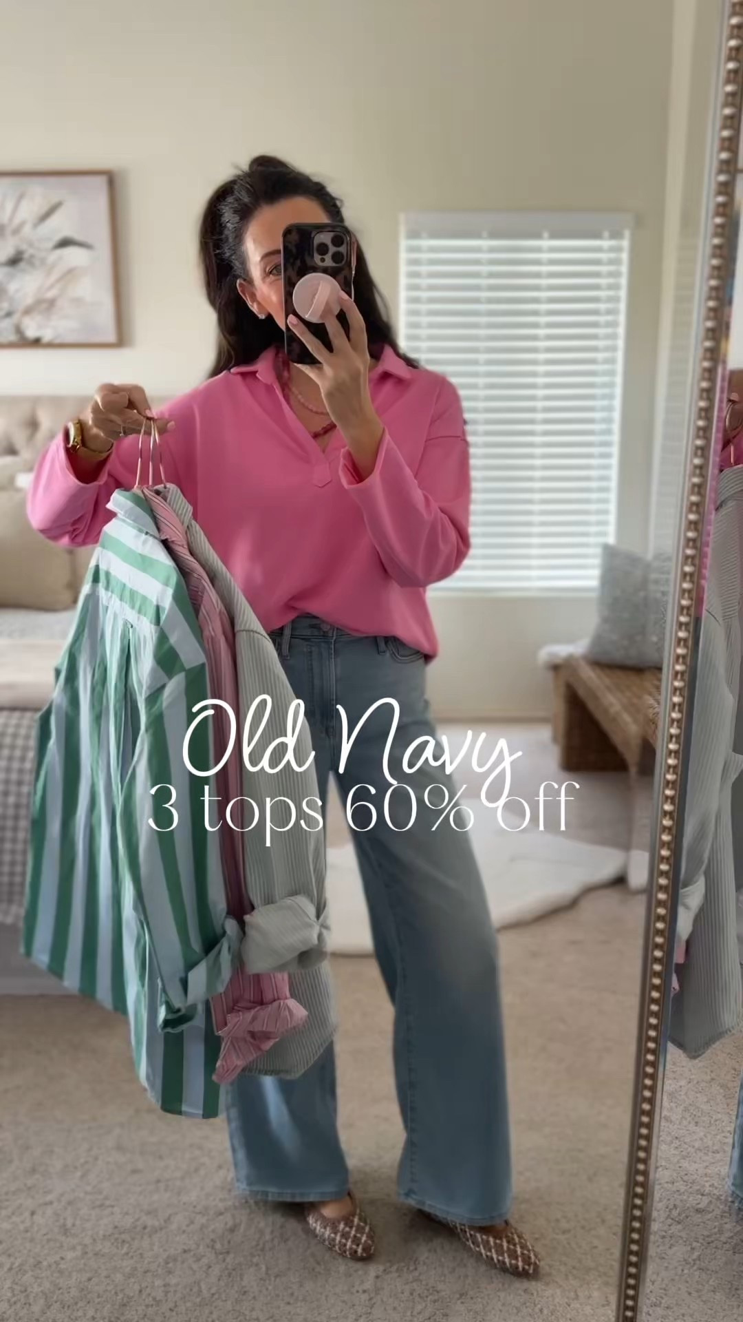 Three tops from Old Navy 60% off! The perfect winter to spring top lineup🤌🏼 
.
.
SIZING-
Oversize striped denim top -xs
Green oversize striped top -small
Cropped pink button up -medium
.
.
#oldnavystyle 

#LTKSeasonal #LTKSaleAlert #LTKmomlife