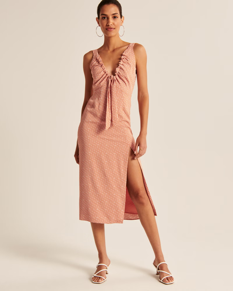 Cinch-Front Slip Midi Dress | Abercrombie & Fitch (US)