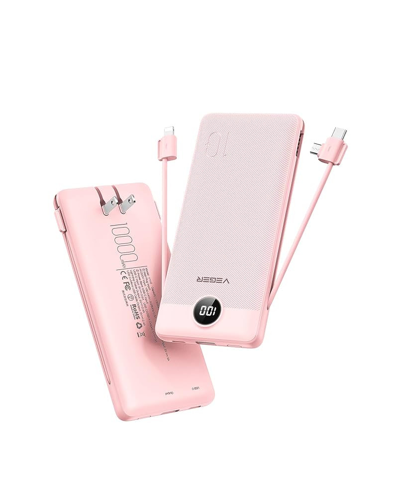 VEGER Portable Charger for iPhone with Built in Cables and Wall Plug, 10000mah Slim Fast Charging... | Amazon (US)