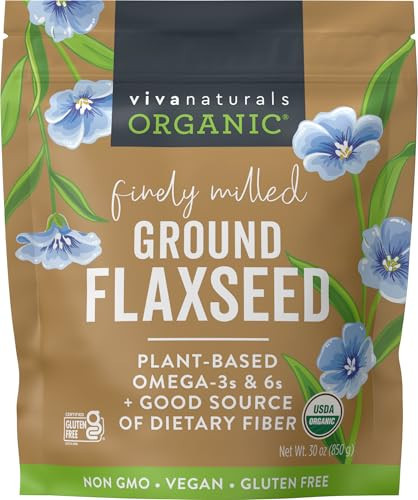 Viva Naturals Organic Ground Flaxseed - Premium Quality Plant-Based Protein and Vegan Omega-3 with Fiber, Perfect for Smoothies, Finely Milled Flax seeds Organic - 30 oz Flax Seed Ground (850 g) | Amazon (US)