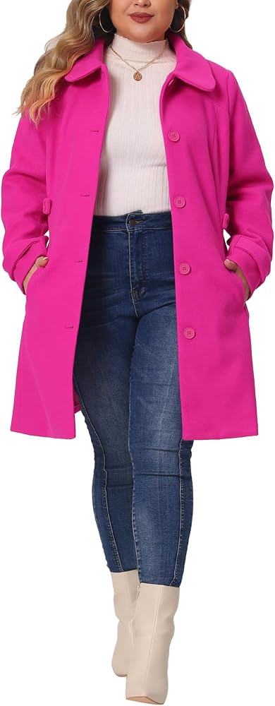 Agnes Orinda Plus Size Coats for Women Peter Pan Collar Cuff Single Breasted Trench Jacket Winter... | Amazon (US)