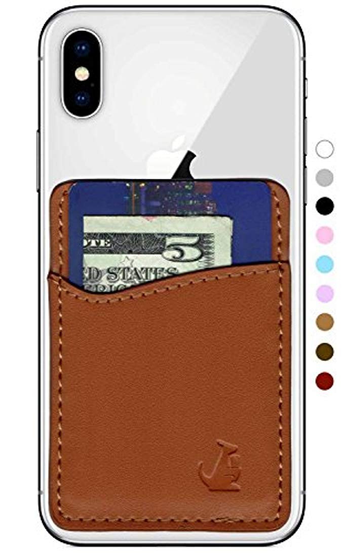Premium Leather Phone Card Holder Stick On Wallet for iPhone and Android Smartphones Kangaroo (Brown | Amazon (US)