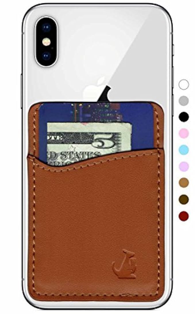 Premium Leather Phone Card Holder Stick On Wallet for iPhone and Android Smartphones Kangaroo (Brown | Amazon (US)