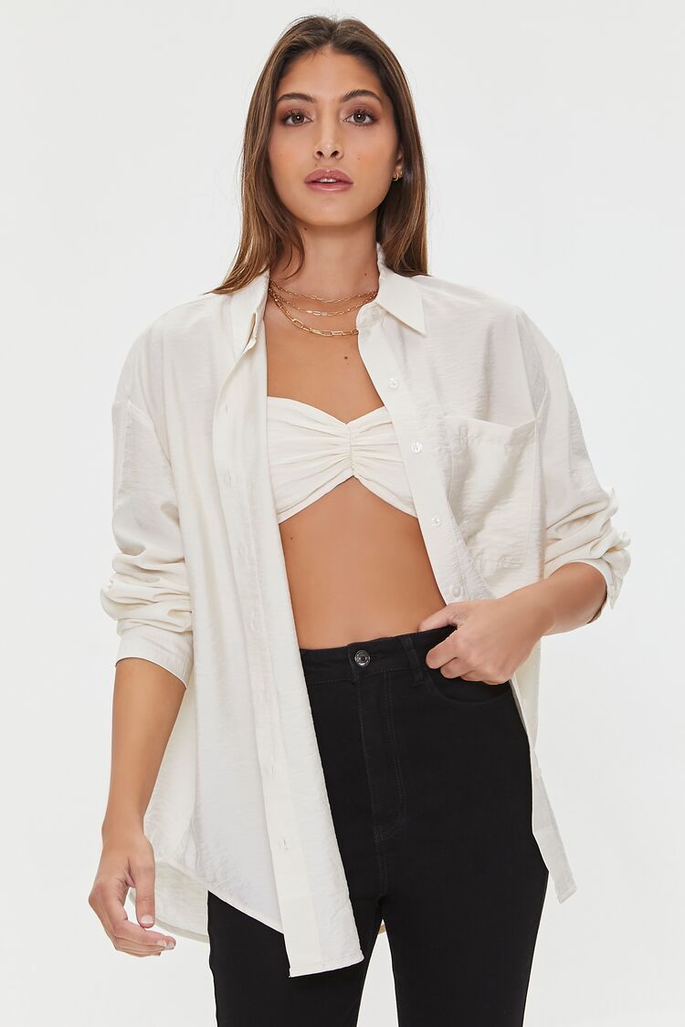 Crepe Button-Front Longline Shirt | Forever 21 (US)