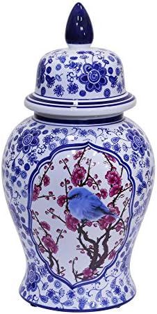 Sagebrook Home 12053-01 Decorative Ceramic Temple Jar, Blue/White/Crimson Ceramic, 9.5 x 9.5 x 18... | Amazon (US)
