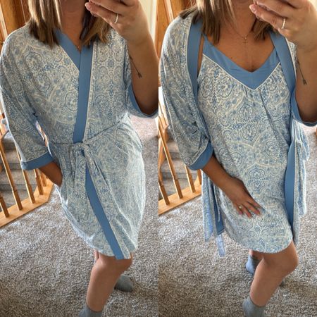Knit, sleepwear robe pajama set. 
This set is extremely comfortable. Lightweight and offers a lot of stretch. It has adjustable straps and pockets in robe. 
#sleepwear #pajamasets #comfy #spring #summer 

#LTKbeauty #LTKsalealert #LTKSeasonal