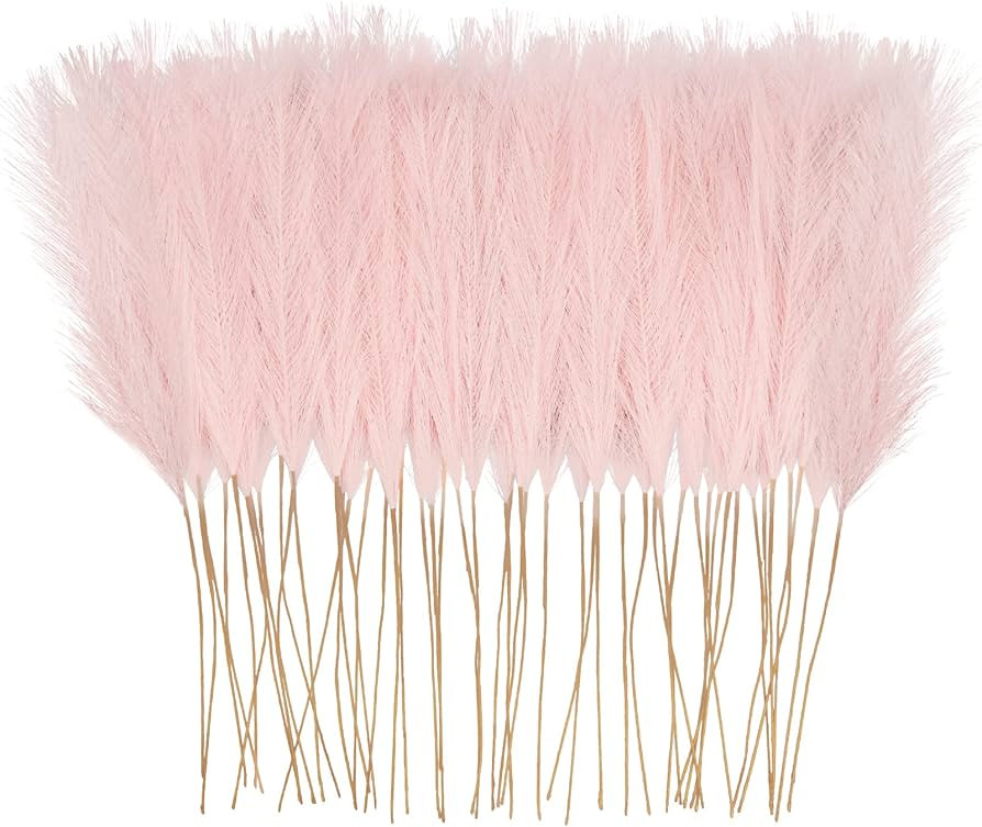 50pcs Pink Faux Pampas Grass Decor, 21.6" Short Artificial Pompous Grass Floral Fake Pompas Grass... | Amazon (US)
