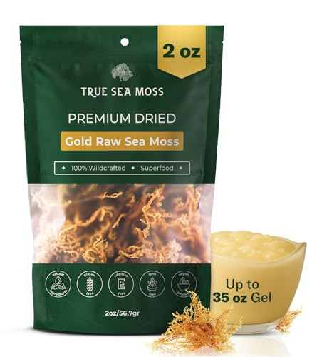 Raw Irish Sea Moss - 2oz | Organic Wildcrafted Gold Seamoss | Makes 35oz Gel | Vegan, Non-GMO, Gluten-Free | Dried Sea Moss for Skin, Hair, Digestion, Smoothies, Natural Superfood | Amazon (US)