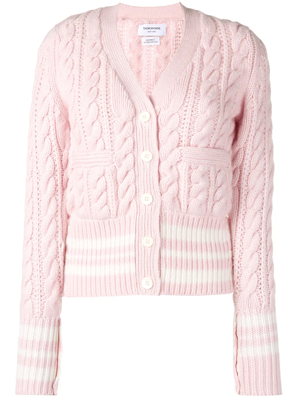 4-Bar stripe cable-knit cardigan | Farfetch (US)