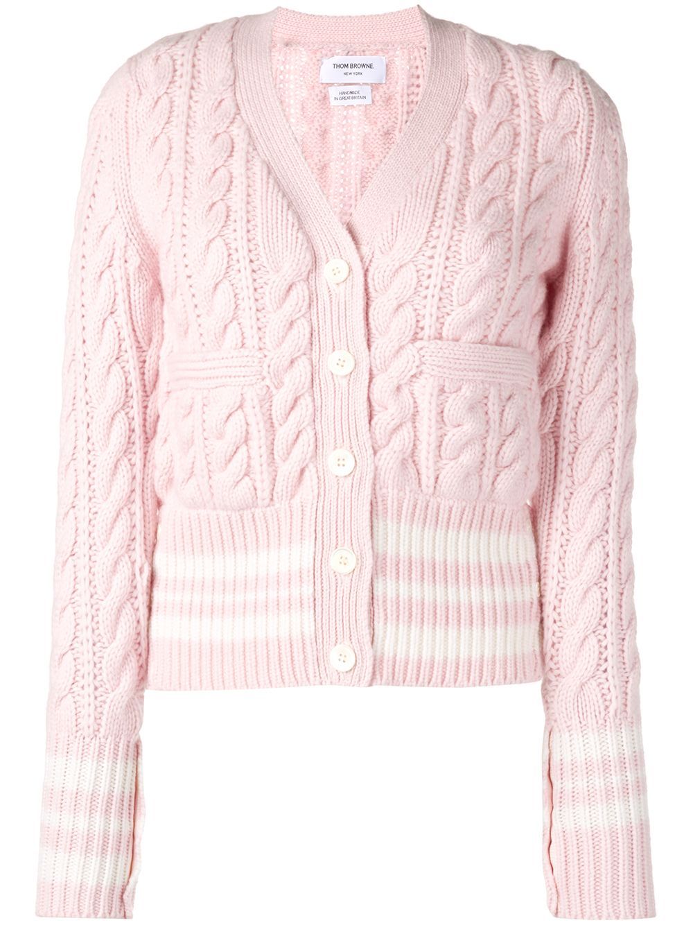 4-Bar stripe cable-knit cardigan | Farfetch (US)