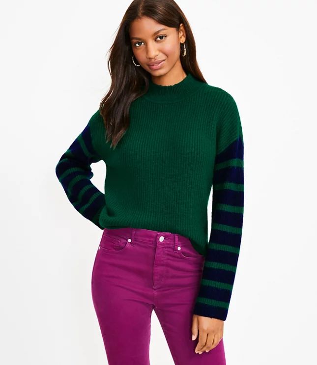 Striped Sleeve Mock Neck Sweater | LOFT