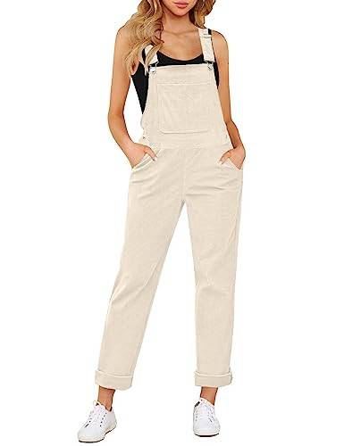 LookbookStore Corduroy Overalls for Women Fashion Vintage Bib Overall Jumpsuit Vanilla Size M | Amazon (US)