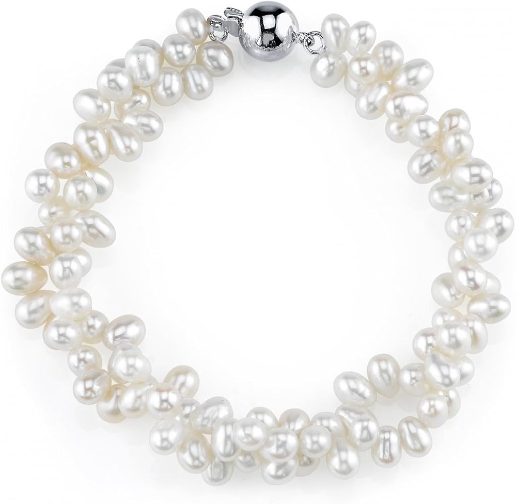 The Pearl Source 4-5mm Rice Shaped White Freshwater Pearl Bracelet for Women - Cultured Pearl Bra... | Amazon (US)