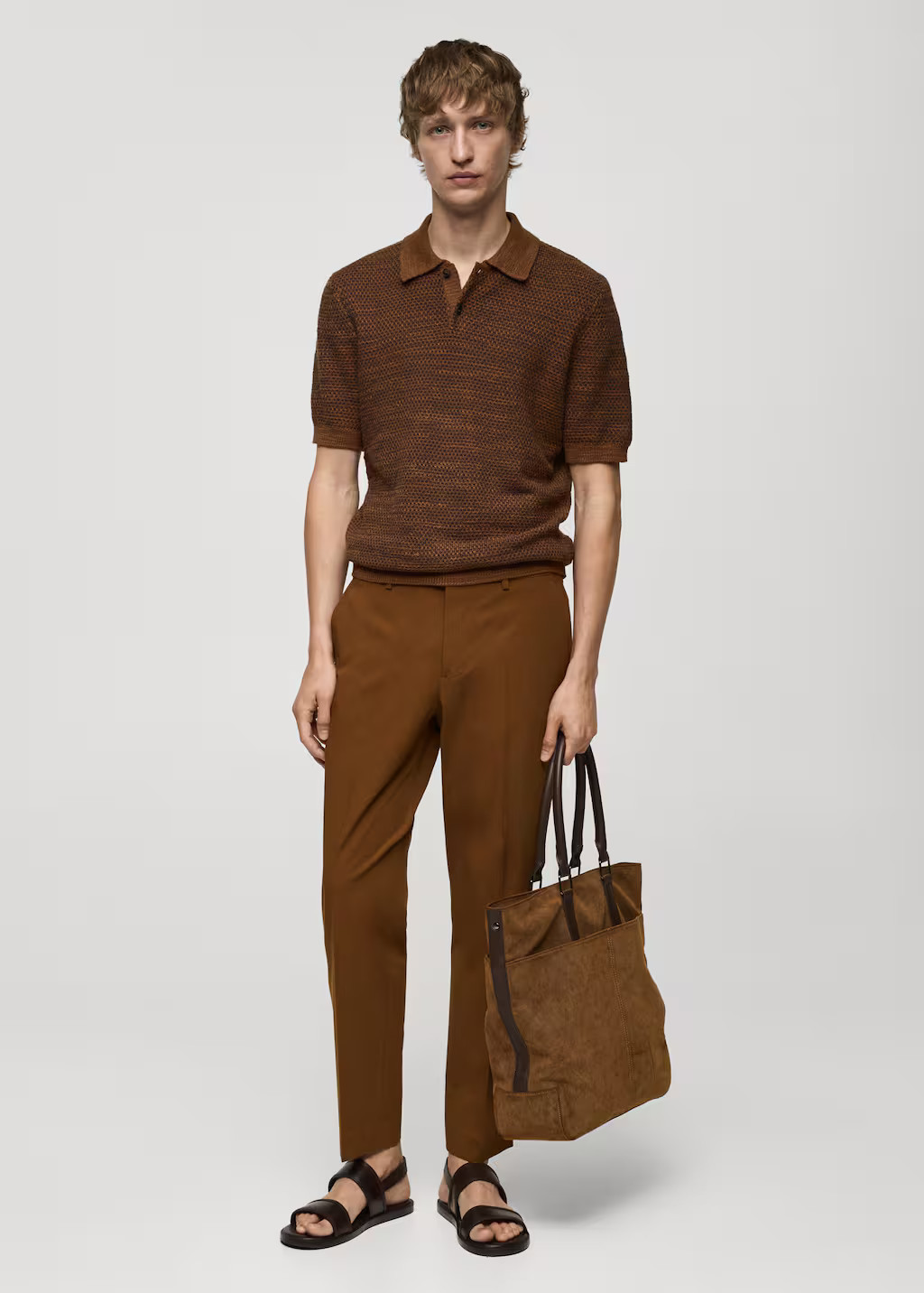Structured knit cotton polo brown - Man - L - MANGO MAN | MANGO (UK)
