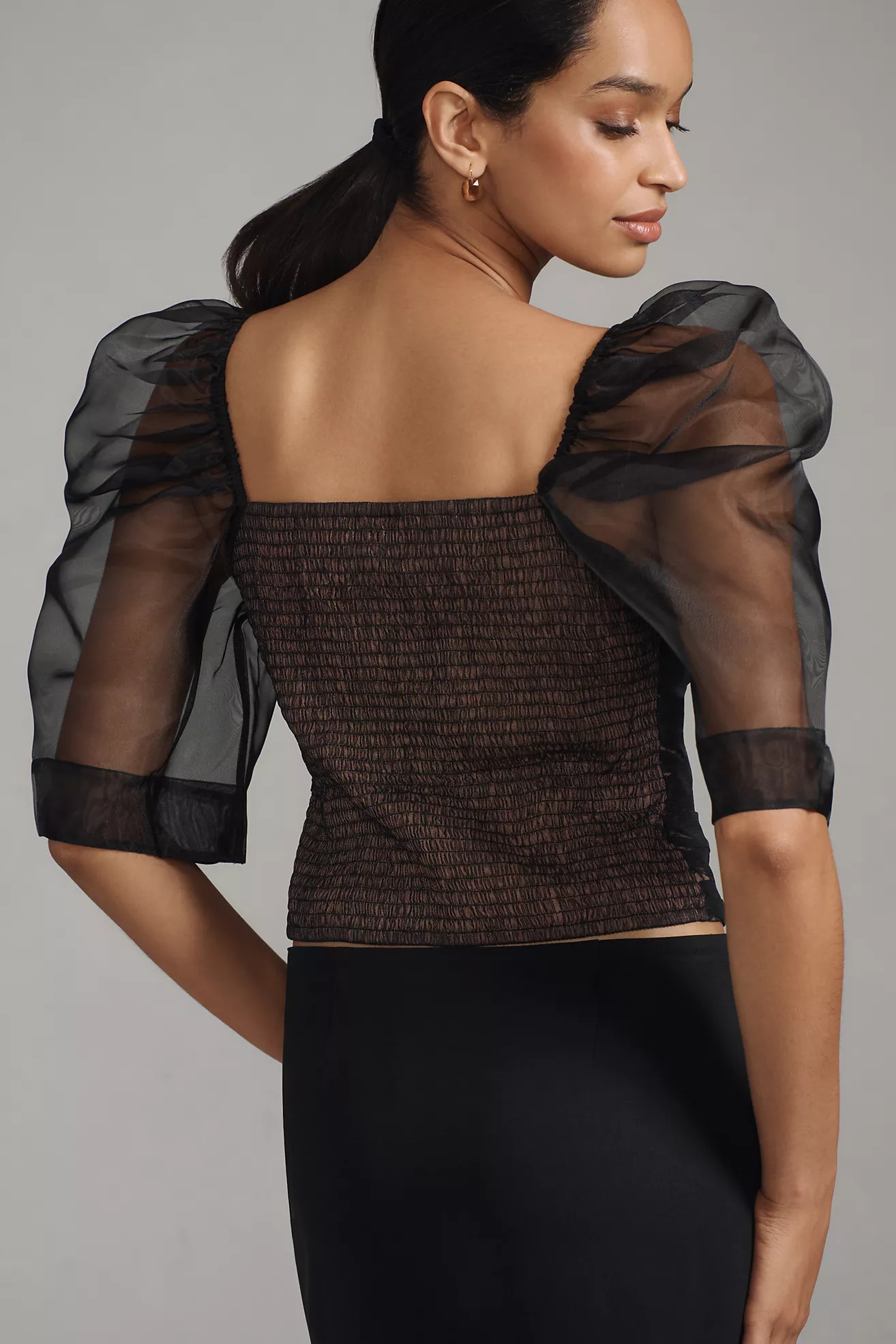 Maeve Puff-Sleeve Embellished Tulle Top | Anthropologie (US)
