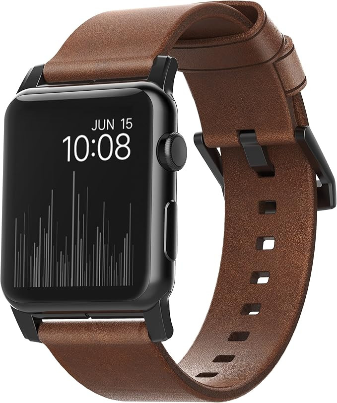 NOMAD Modern Band for Apple Watch 44mm/42mm | Rustic Brown Horween Leather | Black Hardware | Amazon (US)