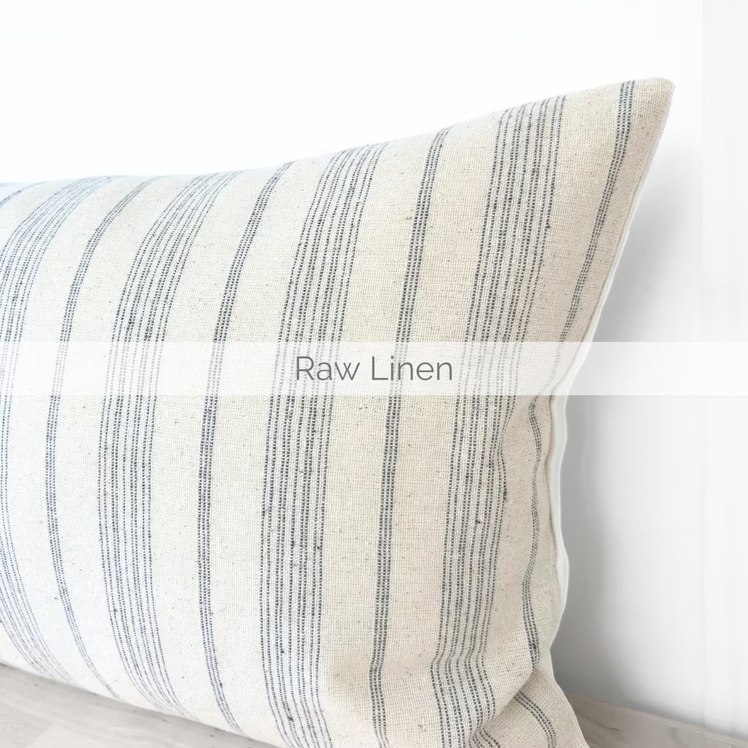 Neutral Bed Long Lumbar Pillow Cover, Striped Neutral Linen Long Throw Pillow Cover, Striped Natu... | Etsy (US)