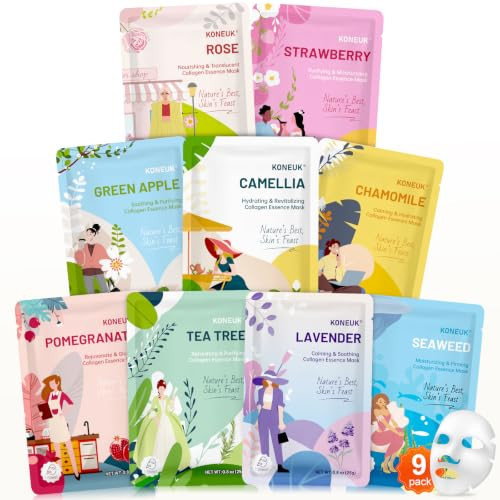 9 Pack Hydrating Face Masks Skincare, Bulk Sheet Face Mask for Dry Skin | Amazon (US)