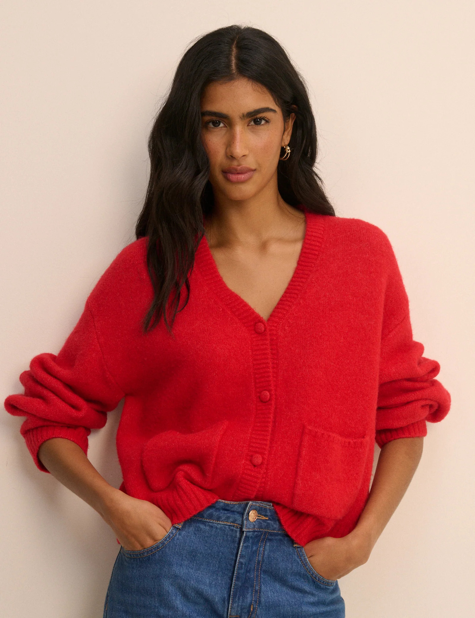 Red V-Neck Pocket Cardigan | Nobody's Child