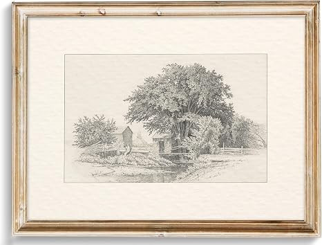 Neutral Vintage Wall Art for Home Decor, Farmhouse Landscape Sketches Wall Decor, Rustic Nature C... | Amazon (US)