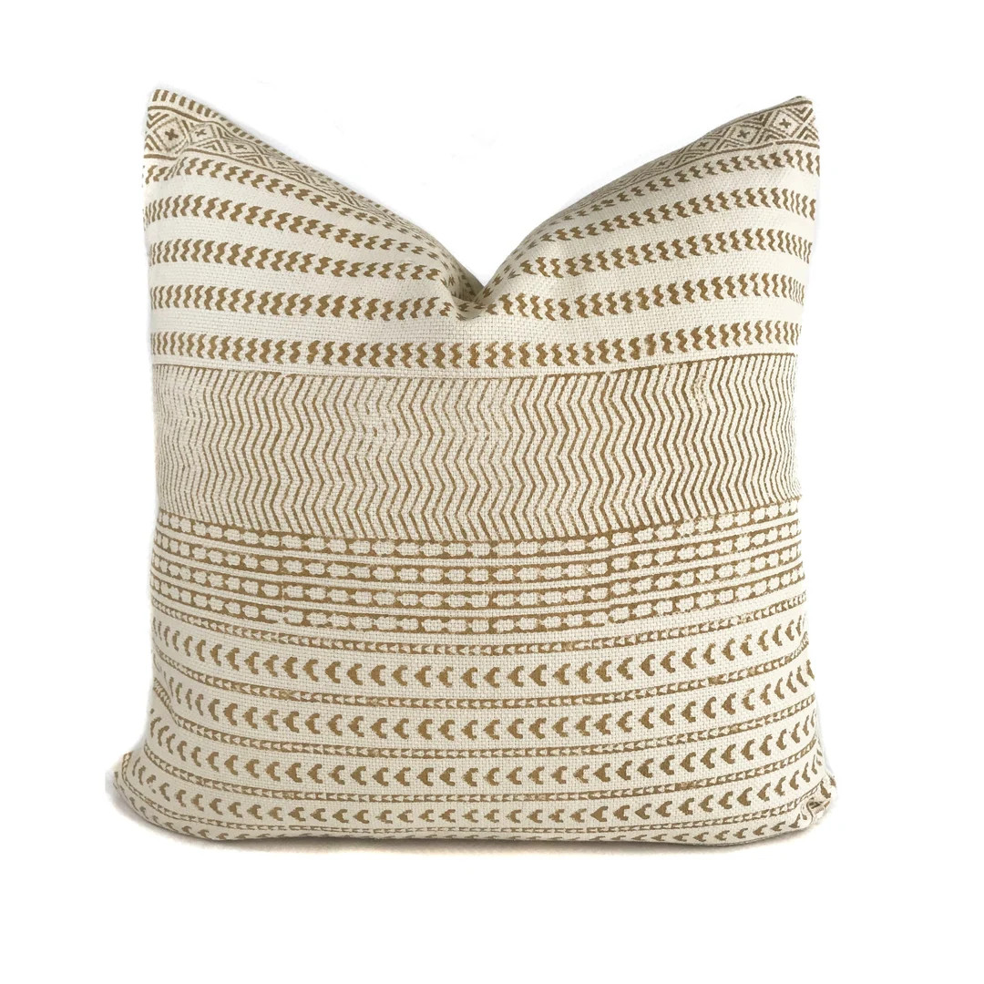 Tribal Pillow Cover Beige Mustard Linen Cotton Blend Geometric Aztec Western Cushion Case Couch S... | Etsy (US)