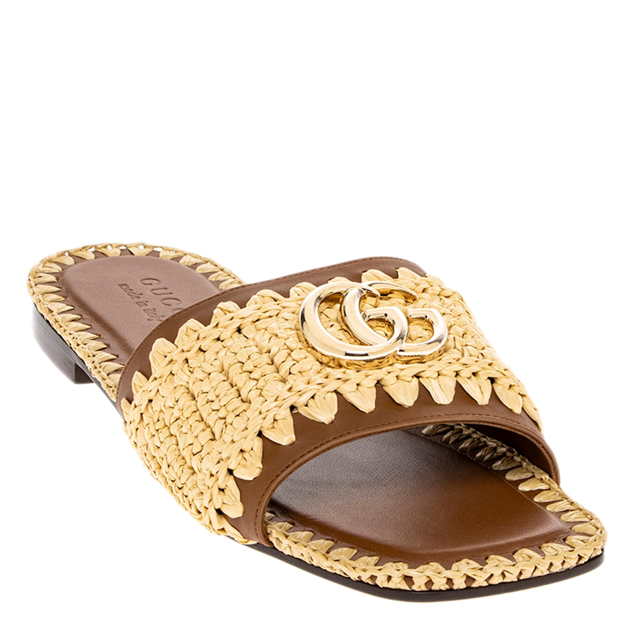 Gucci Double G Raffia Slide Sandals - Overstock - 44082287 | Overstock