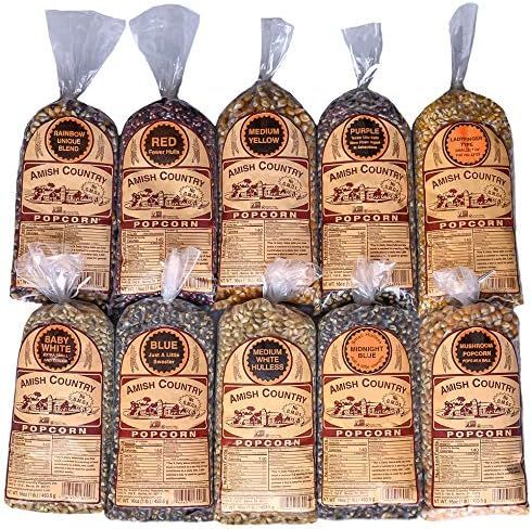 Amish Country Popcorn - 10 (1 Lb Bag) Variety Gift Set Bundle (Red, Blue, Medium White, Midnight Blu | Amazon (US)