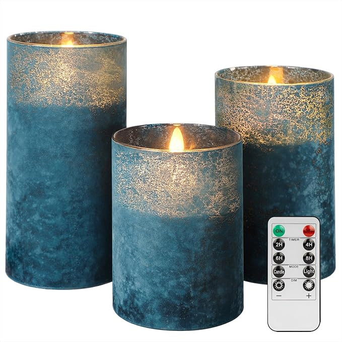 Blue Flameless Candles with Remote, Flickering Led Candles with Timer, Electric Pillar Candles fo... | Amazon (US)