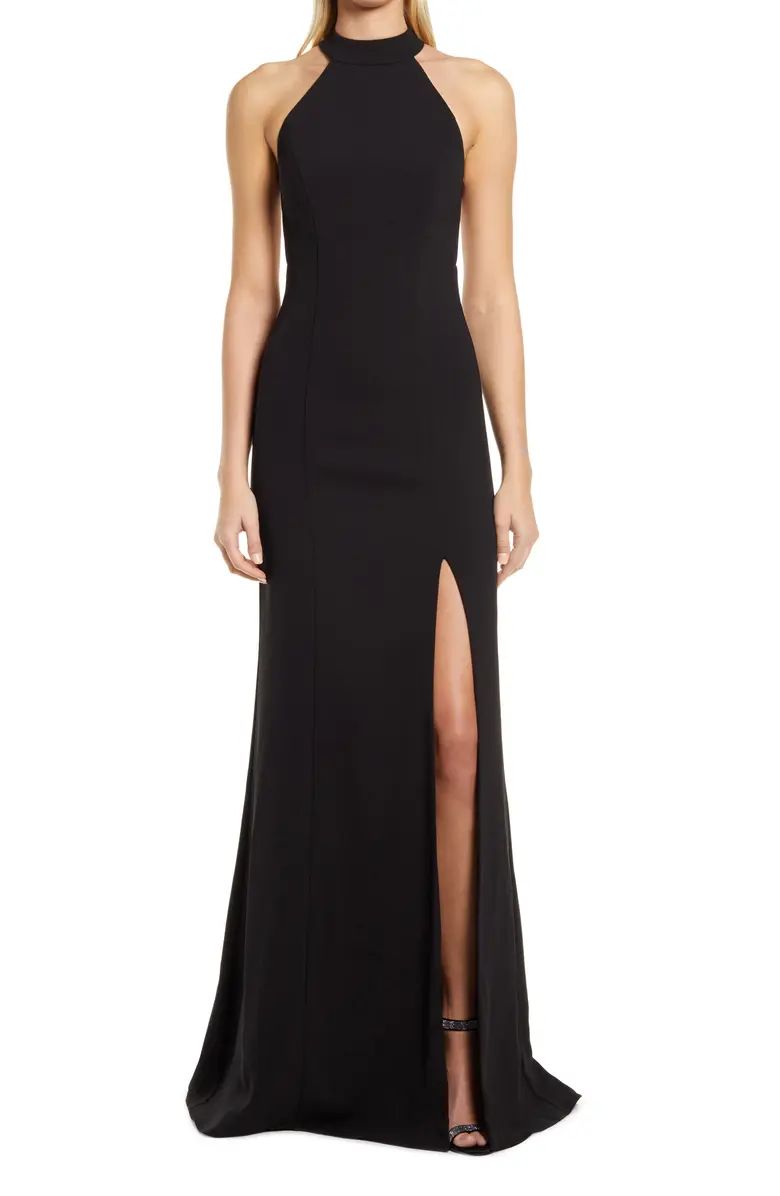 Halter Neck Crepe Column Gown | Nordstrom