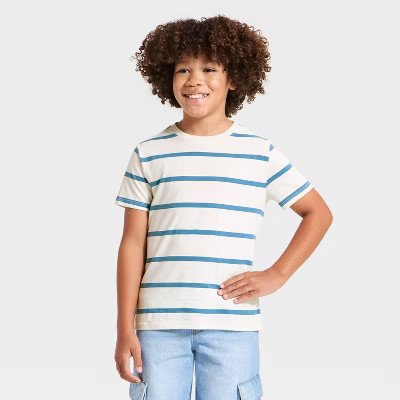 Boys' Short Sleeve Striped T-Shirt - Cat & Jack™ Cream M | Target