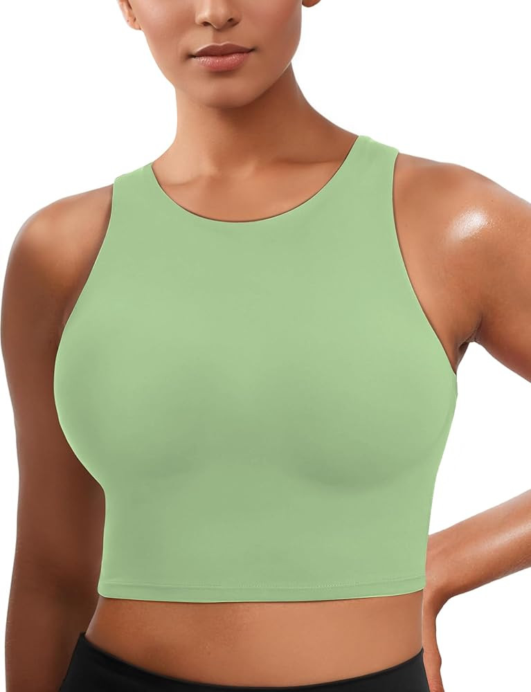 Sports Bras for Women, Supportive Longline High Neck Sports Bra Push Up Workout Built in Bra Crop... | Amazon (US)
