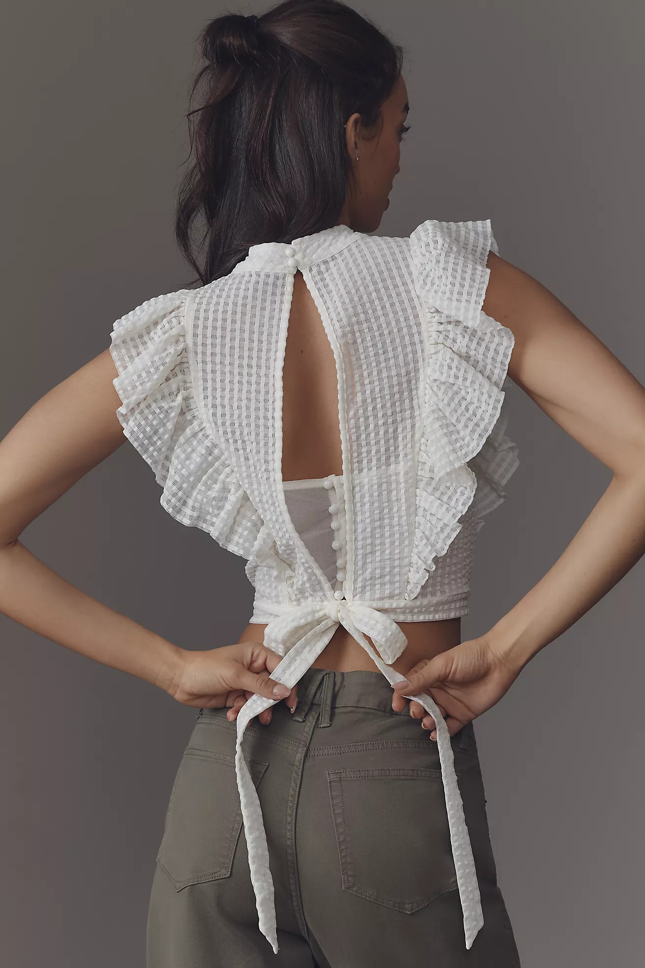 Maeve Cropped Ruffle Mesh Top | Anthropologie (US)
