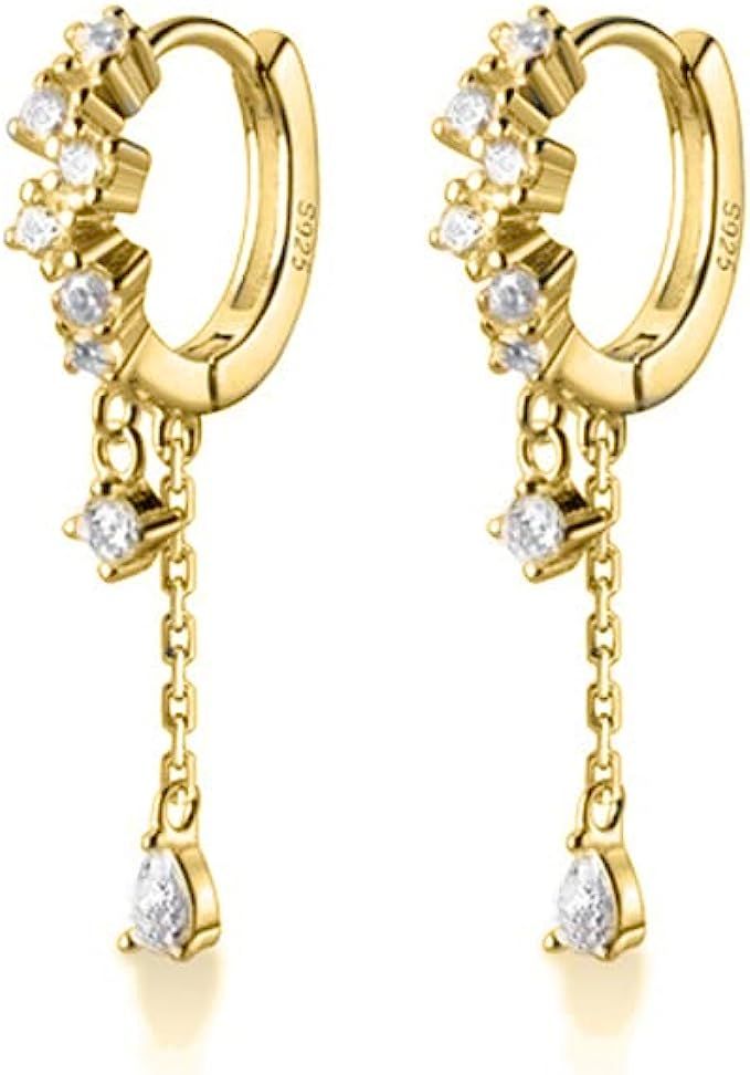 SLUYNZ 925 Sterling Silver CZ Hoop Earrings Dangle for Women Teen Girls Teardrop Huggie Earrings ... | Amazon (US)