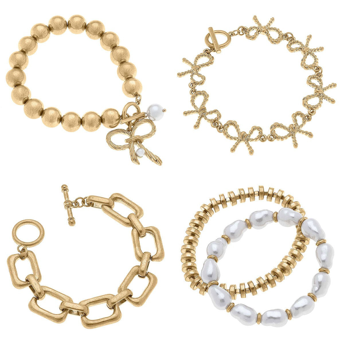 Amy Bow Bracelet Stack in Worn Gold - SEPTEMBER Stack of the Month | CANVAS