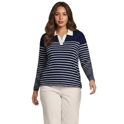 Women's Long Sleeve Boxy Mariner Rugby Polo - Lands' End - Pink - XS | Lands' End (US)