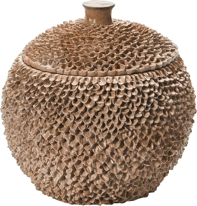 Creative Co-Op Boho Round Resin Lid Container, Brown | Amazon (US)