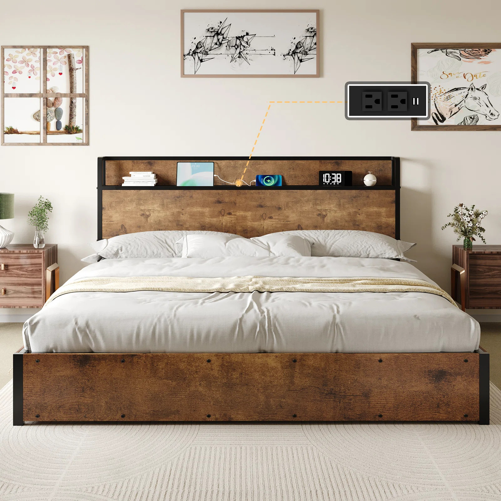 Trent Austin Design® Shila Lift Up Storage Bed Frame & Charging Station & Reviews | Wayfair | Wayfair North America