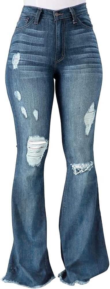 Vintage Bell Bottoms Flare Jeans for Women 90s High Waist Ripped Distressed Wide Leg High Rise De... | Amazon (US)