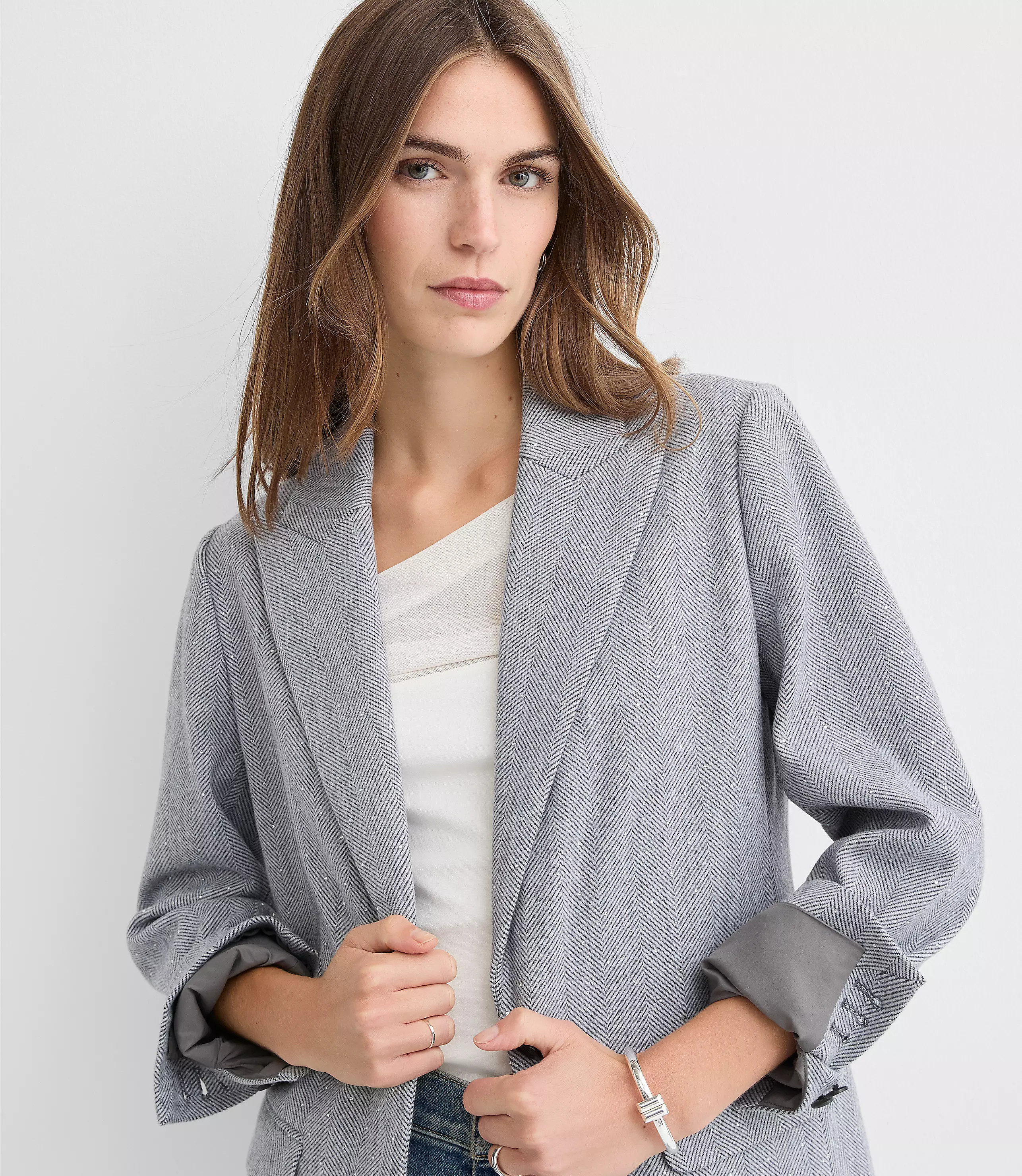 Brushed Herringbone Knit Blazer Coat | LOFT