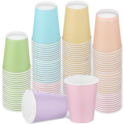 URATOT 120 Pieces 9 Ounce Disposable Paper Cups Pastel Rainbow Party Cups Drinking Cups for Party, DIY and Holiday, 6 Colors | Amazon (US)