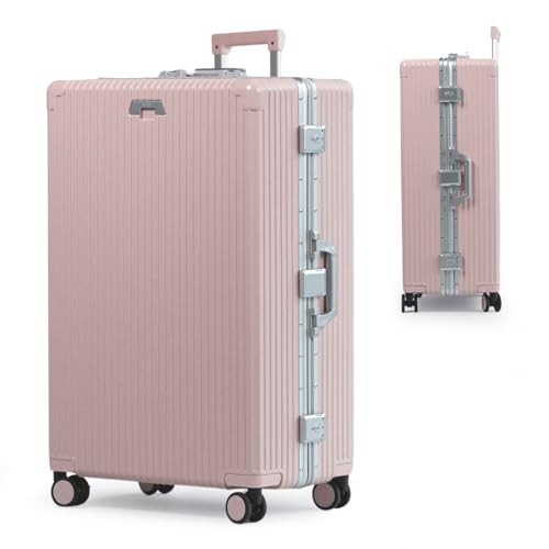 Nobl Travel Zipperless Check In Suitcase - Aluminum Frame, Check in luggage 28x17x11 Airline Approved by Noble Travel - Unbreakable Polycarbonate Shell - Dual TSA Locks, 360° Spinner Wheels - Pink | Amazon (US)